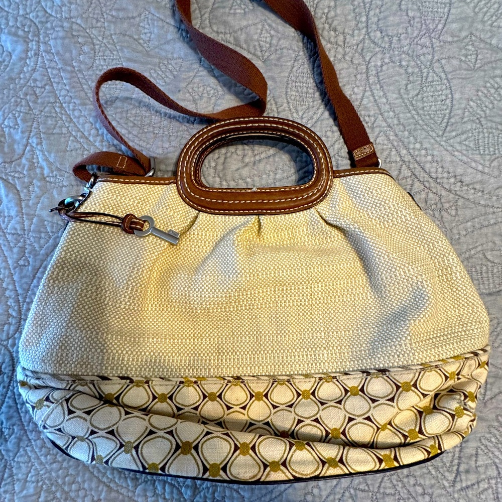 Fossil Bag Cream color with leather trim great condition
